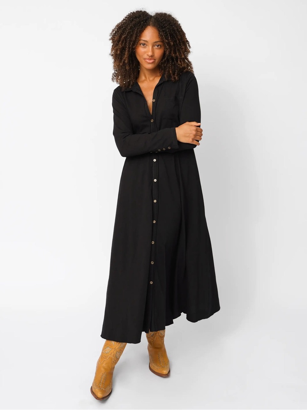 NWOT Natural Life Christa Black Cotton Button Front Maxi Dress Size Small